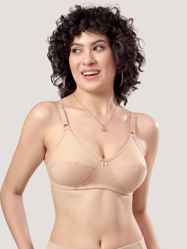 K LINGERIE Manvi Women's Non Padded Wirefree Cotton Everyday Bra-BLACK WHITE L.NUDE
