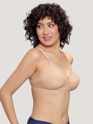 K LINGERIE Manvi Women's Non Padded Wirefree Cotton Everyday Bra-BLACK WHITE L.NUDE