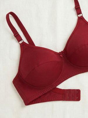 K LINGERIE Manvi Women's Non Padded Wirefree Cotton Everyday Bra-MAROON MAROON MAROON