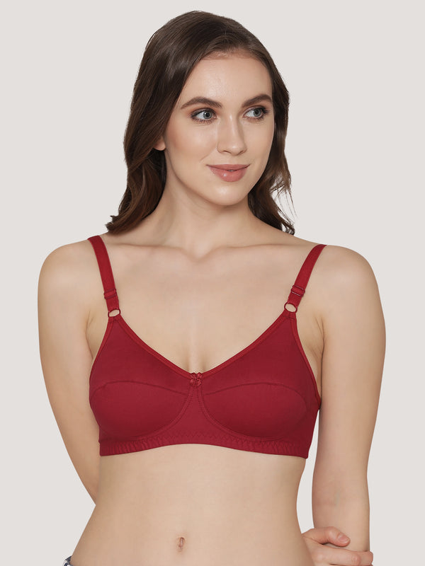 K LINGERIE Manvi Women's Non Padded Wirefree Cotton Everyday Bra-MAROON MAROON MAROON