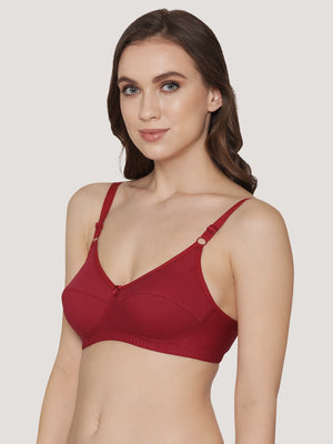 K LINGERIE Manvi Women's Non Padded Wirefree Cotton Everyday Bra-MAROON MAROON MAROON