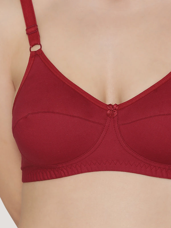 K LINGERIE Manvi Women's Non Padded Wirefree Cotton Everyday Bra-MAROON MAROON MAROON