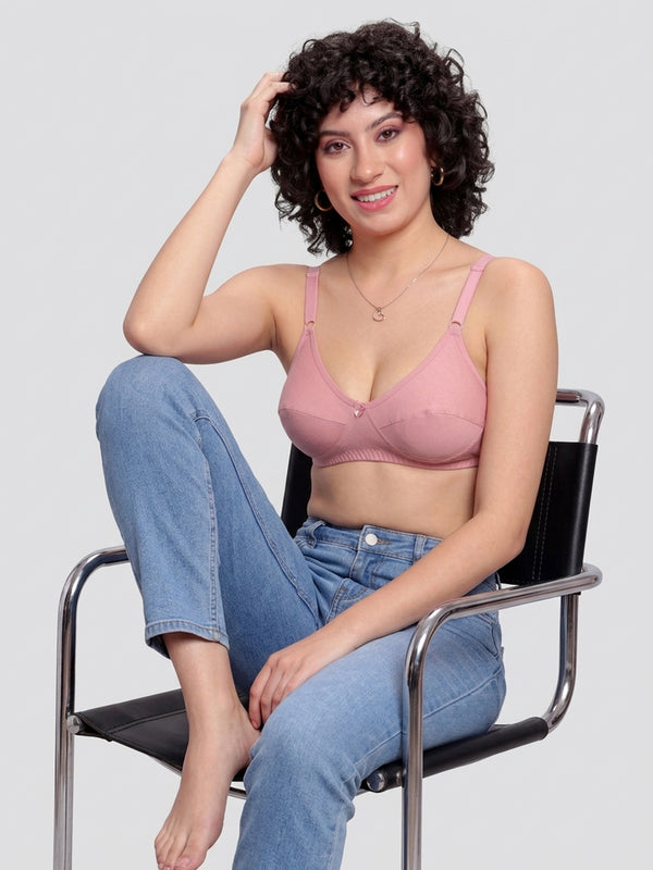 K LINGERIE Manvi Women's Non Padded Wirefree Cotton Everyday Bra-MAROON SKIN PINK