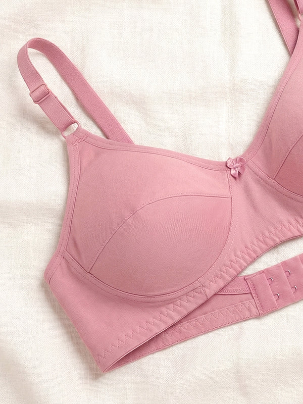 K LINGERIE Manvi Women's Non Padded Wirefree Cotton Everyday Bra-MAROON SKIN PINK