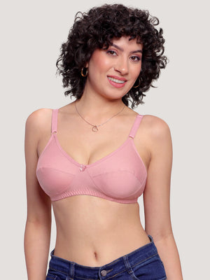 K LINGERIE Manvi Women's Non Padded Wirefree Cotton Everyday Bra-ROSE L.NUDE PINK