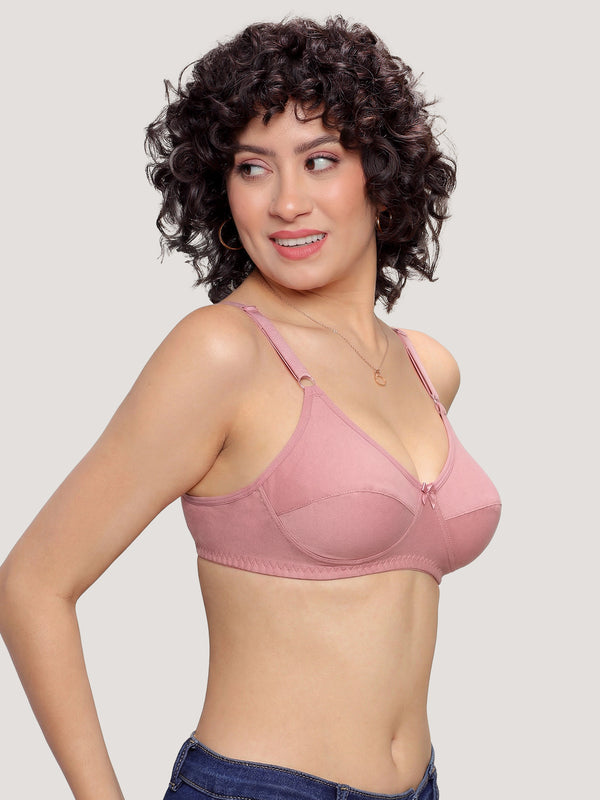 K LINGERIE Manvi Women's Non Padded Wirefree Cotton Everyday Bra-MAROON SKIN PINK