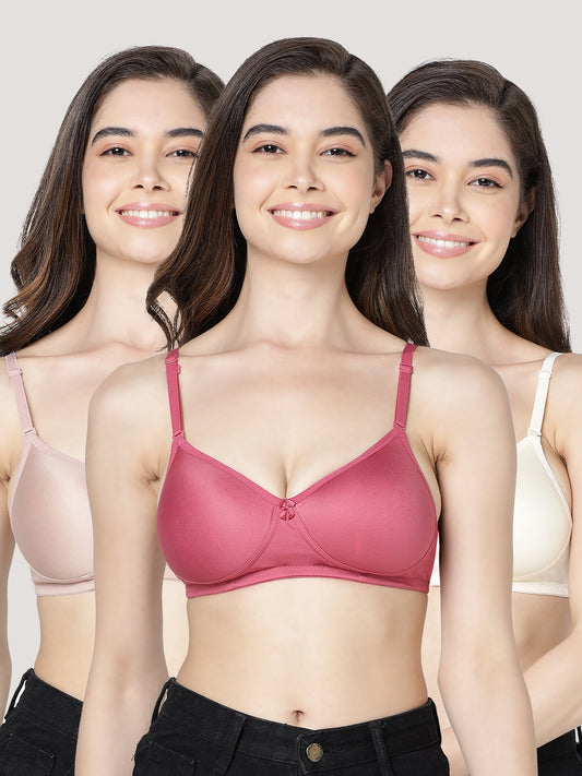 Maria Light Padded Fuller Cups Everyday Bra | Pack of 3-FAWN D.RUST SKIN