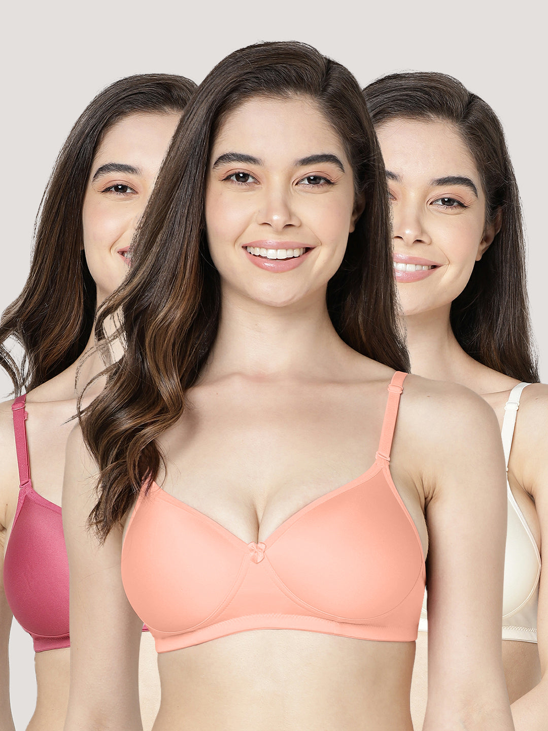 Maria Light Padded Fuller Cups Everyday Bra | Pack of 3-D.RUST PEACH SKIN