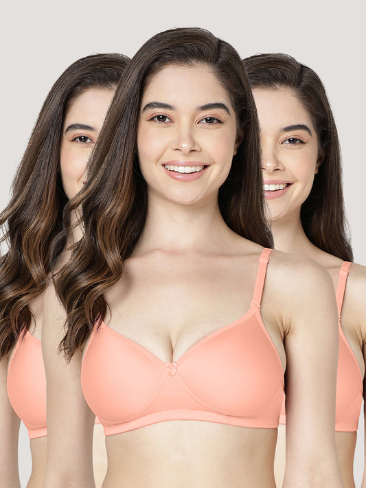 Maria Light Padded Fuller Cups Everyday Bra | Pack of 3-PEACH PEACH PEACH