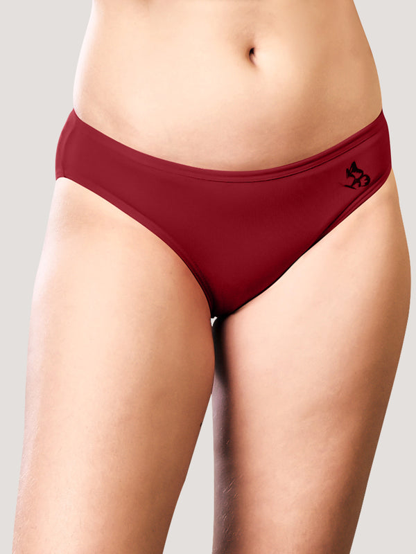 Reeva Seamless Low Waist Bikini Panty | Pack of 3-MAROON MAROON MAROON