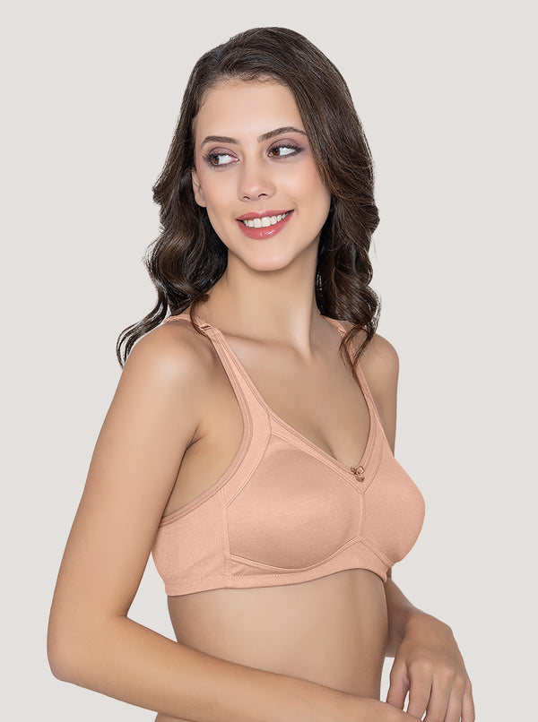 Martin Non-Padded Seamless Cups Moulded Bras with Cushioned Straps | Pack of 3 | FAWN WHITE ONION