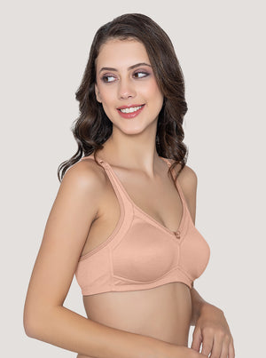 Martin Non-Padded Seamless Cups Moulded Bras with Cushioned Straps | Pack of 3 | FAWN WHITE BLACK