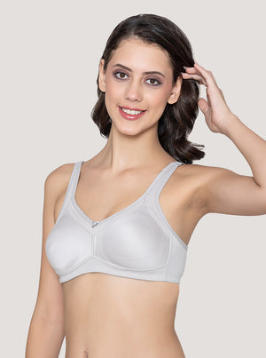 Martin Non-Padded Seamless Cups Moulded Bras with Cushioned Straps | Pack of 3 | L.GREY WHITE TEAL BLUE