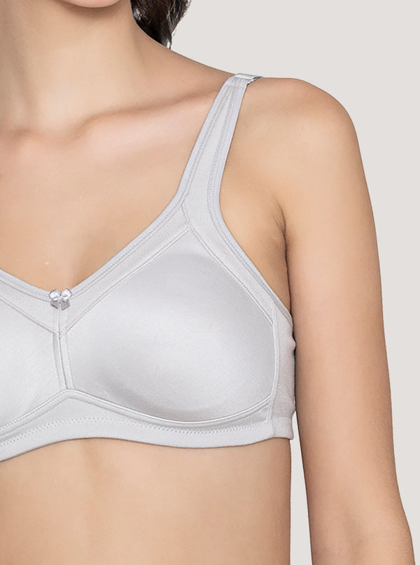 Martin Non-Padded Seamless Cups Moulded Bras with Cushioned Straps | Pack of 3 | WOOD ROSE TEAL BLUE L.GREY