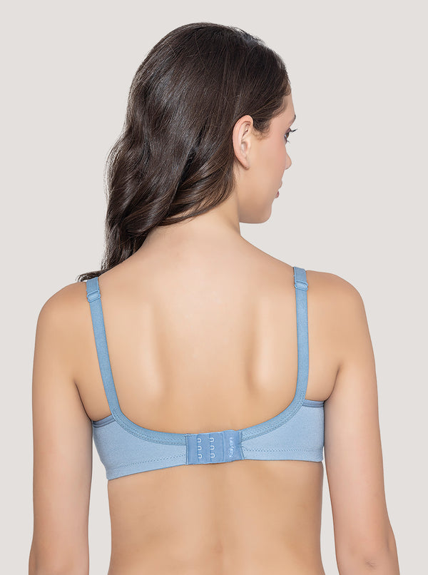Martin Non-Padded Seamless Cups Moulded Bras with Cushioned Straps | Pack of 3 | TEAL BLUE TEAL BLUE TEAL BLUE