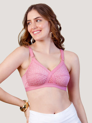 Kalyani Maxine Cross Over Front Full Coverage Cotton Minimizer Bra Pack of 2-BLUSH PINK