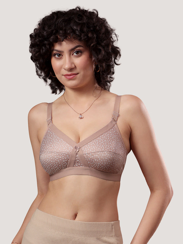 Kalyani Maxine Cross Over Front Full Coverage Cotton Minimizer Bra Pack of 2-FAWN ROSE