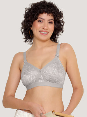 Kalyani Maxine Cross Over Front Full Coverage Cotton Minimizer Bra Pack of 2-L.GREY PINK