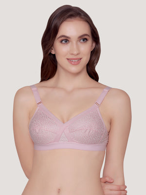 Kalyani Maxine Cross Over Front Full Coverage Cotton Minimizer Bra Pack of 2-PINK PINK