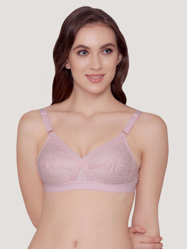 Kalyani Maxine Cross Over Front Full Coverage Cotton Minimizer Bra Pack of 2-PINK PINK