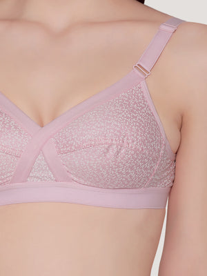 Kalyani Maxine Cross Over Front Full Coverage Cotton Minimizer Bra Pack of 2-FAWN PINK