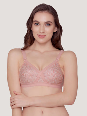 Kalyani Maxine Cross Over Front Full Coverage Cotton Minimizer Bra Pack of 2-ROSE ROSE