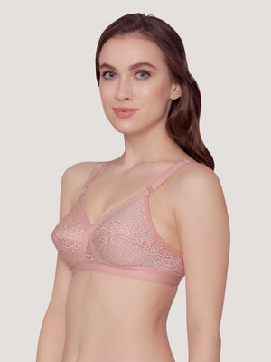 Kalyani Maxine Cross Over Front Full Coverage Cotton Minimizer Bra Pack of 2-FAWN ROSE