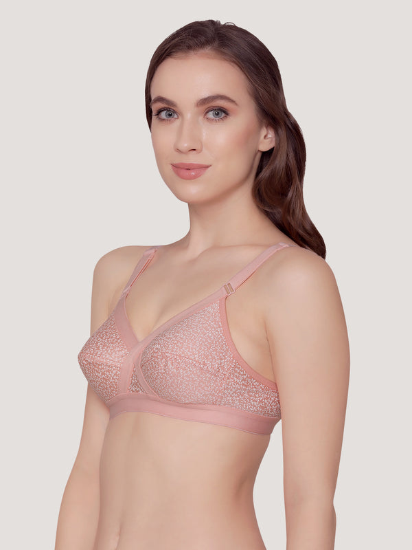 Kalyani Maxine Cross Over Front Full Coverage Cotton Minimizer Bra Pack of 2-FAWN ROSE