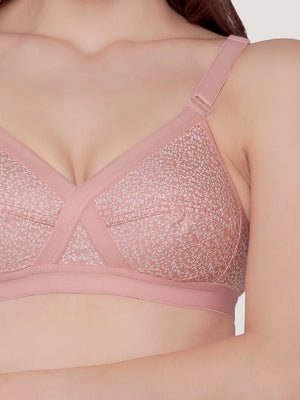 Kalyani Maxine Cross Over Front Full Coverage Cotton Minimizer Bra Pack of 2-FAWN ROSE