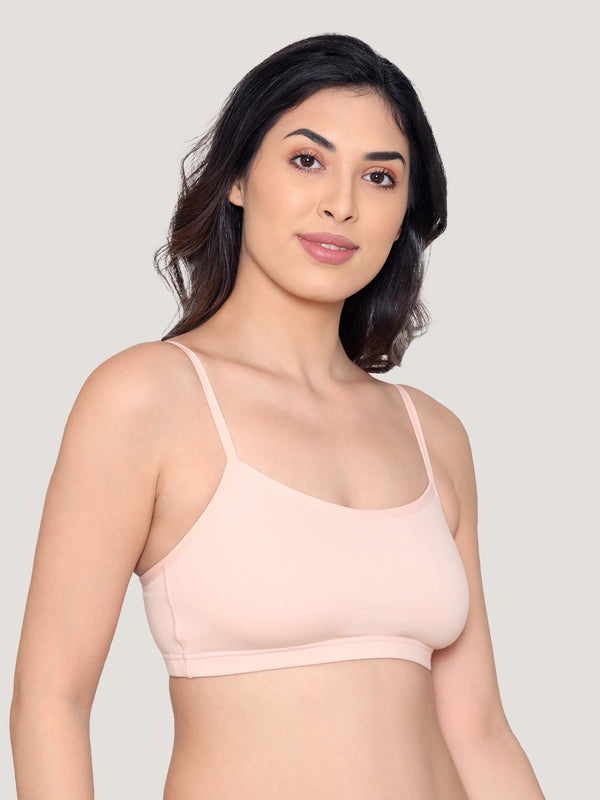 Mia Full Coverage Cotton Beginners Bra | Pack of 3-BLACK NUDE P.PEACH