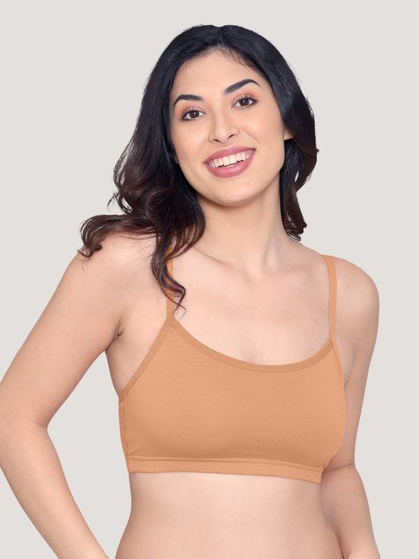 Mia Full Coverage Cotton Beginners Bra | Pack of 3-BLACK NUDE P.PEACH