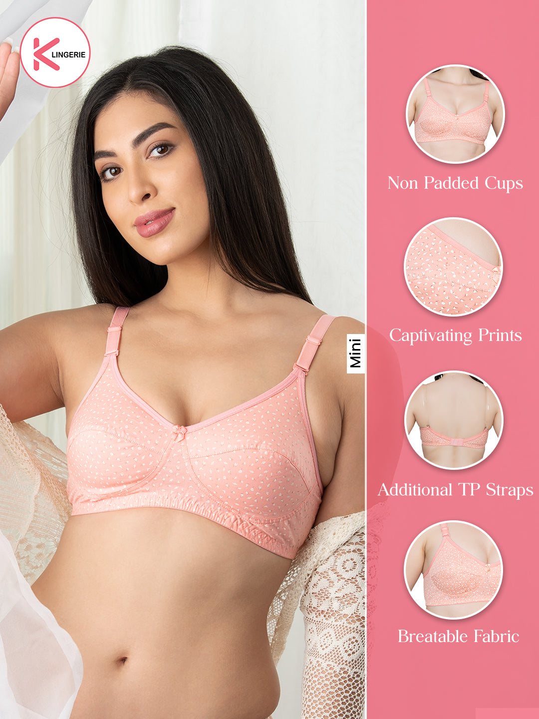 Mini Everyday Printed Bra for Women | Pack of 2-ROSE