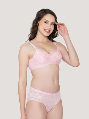 Molly Padded Lace Embroidered Lingerie Set-CREPE