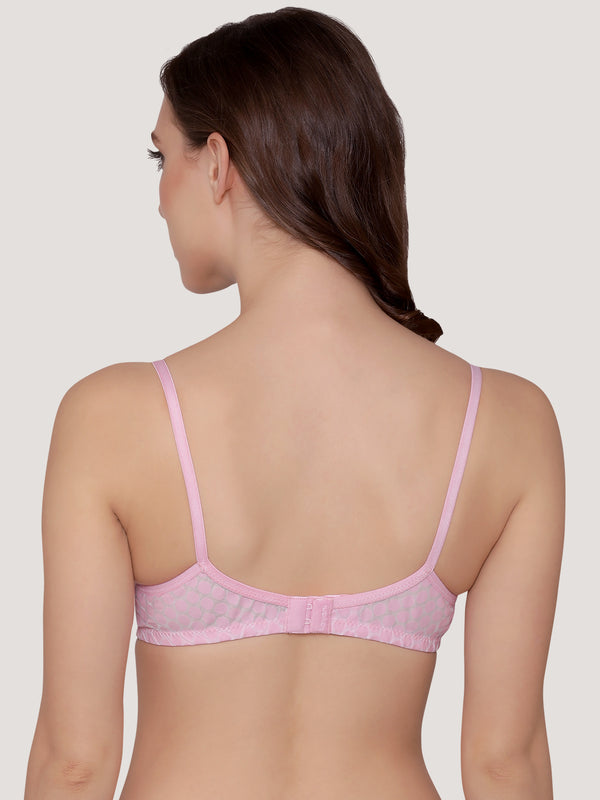 Moon Printed Cotton Polka Dot Daily Wear Bra | Pack of 3-PINK SKIN WHITE