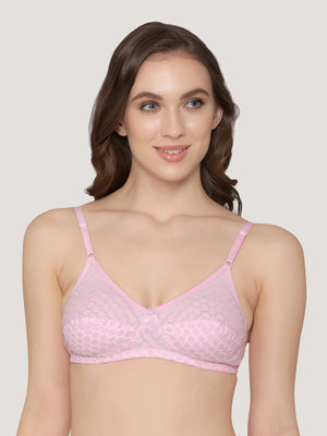 Moon Printed Cotton Polka Dot Daily Wear Bra | Pack of 3-PINK SKIN WHITE