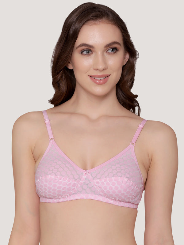 Moon Printed Cotton Polka Dot Daily Wear Bra | Pack of 3-PINK SKIN WHITE