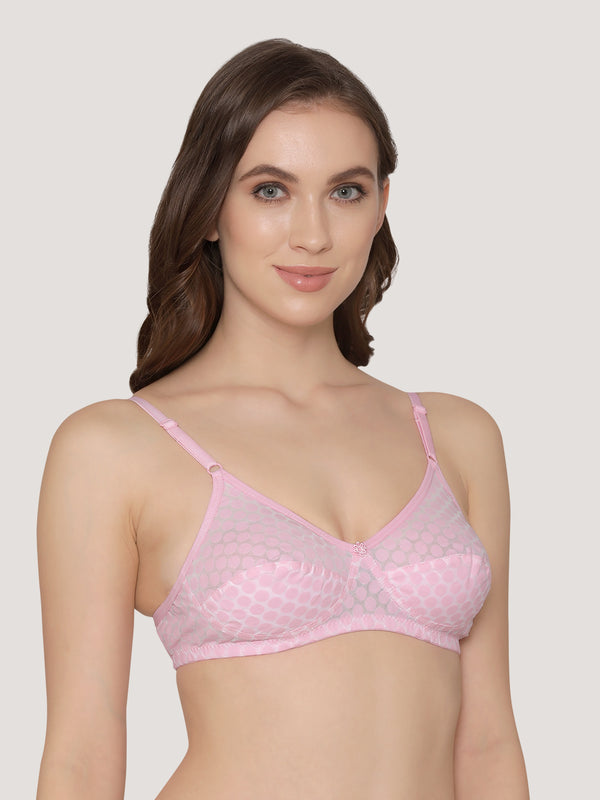 Moon Printed Cotton Polka Dot Daily Wear Bra | Pack of 3-PINK SKIN WHITE