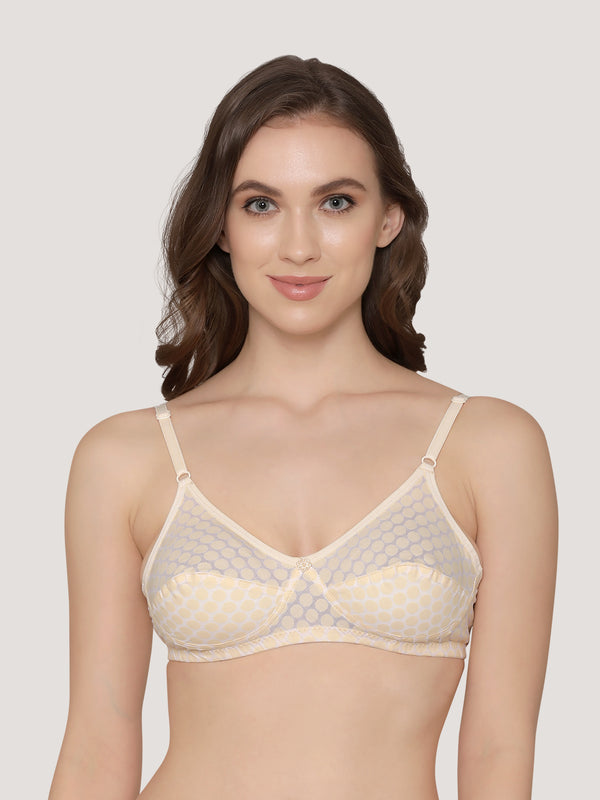 Moon Printed Cotton Polka Dot Daily Wear Bra | Pack of 3-PINK SKIN WHITE