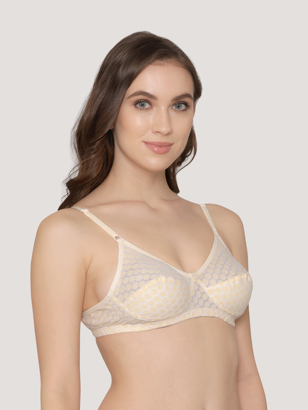 Moon Printed Cotton Polka Dot Daily Wear Bra | Pack of 3-PINK SKIN WHITE