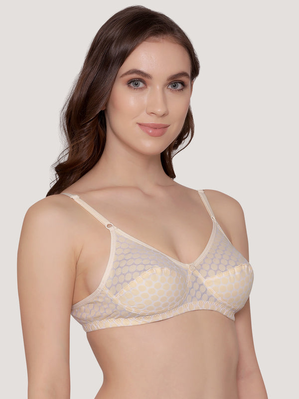 Moon Printed Cotton Polka Dot Daily Wear Bra | Pack of 3-PINK SKIN WHITE