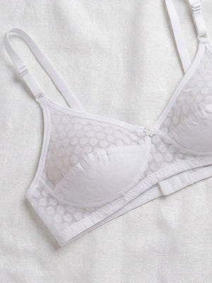 Moon Printed Cotton Polka Dot Daily Wear Bra | Pack of 3-PINK SKIN WHITE