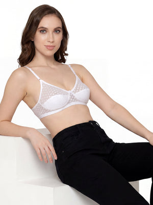 Moon Printed Cotton Polka Dot Daily Wear Bra | Pack of 3-PINK SKIN WHITE