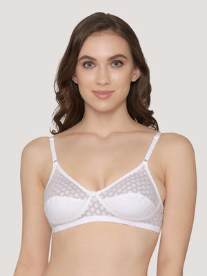 Moon Printed Cotton Polka Dot Daily Wear Bra | Pack of 3-PINK SKIN WHITE