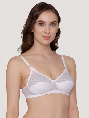 Moon Printed Cotton Polka Dot Daily Wear Bra | Pack of 3-PINK SKIN WHITE