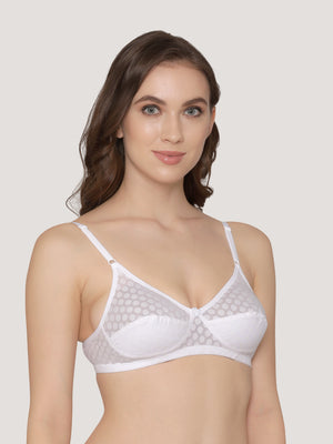 Moon Printed Cotton Polka Dot Daily Wear Bra | Pack of 3-WHITE WHITE WHITE