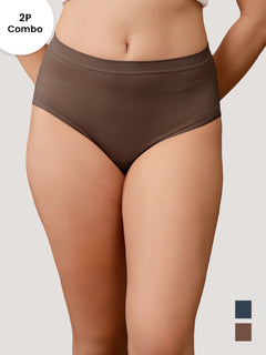 Kavya Women’s High Rise Full Coverage Knitted Hipster Panty with No-Roll Broad Inner Elastic Waistband Pack of 2| NAVY BLUE BROWN