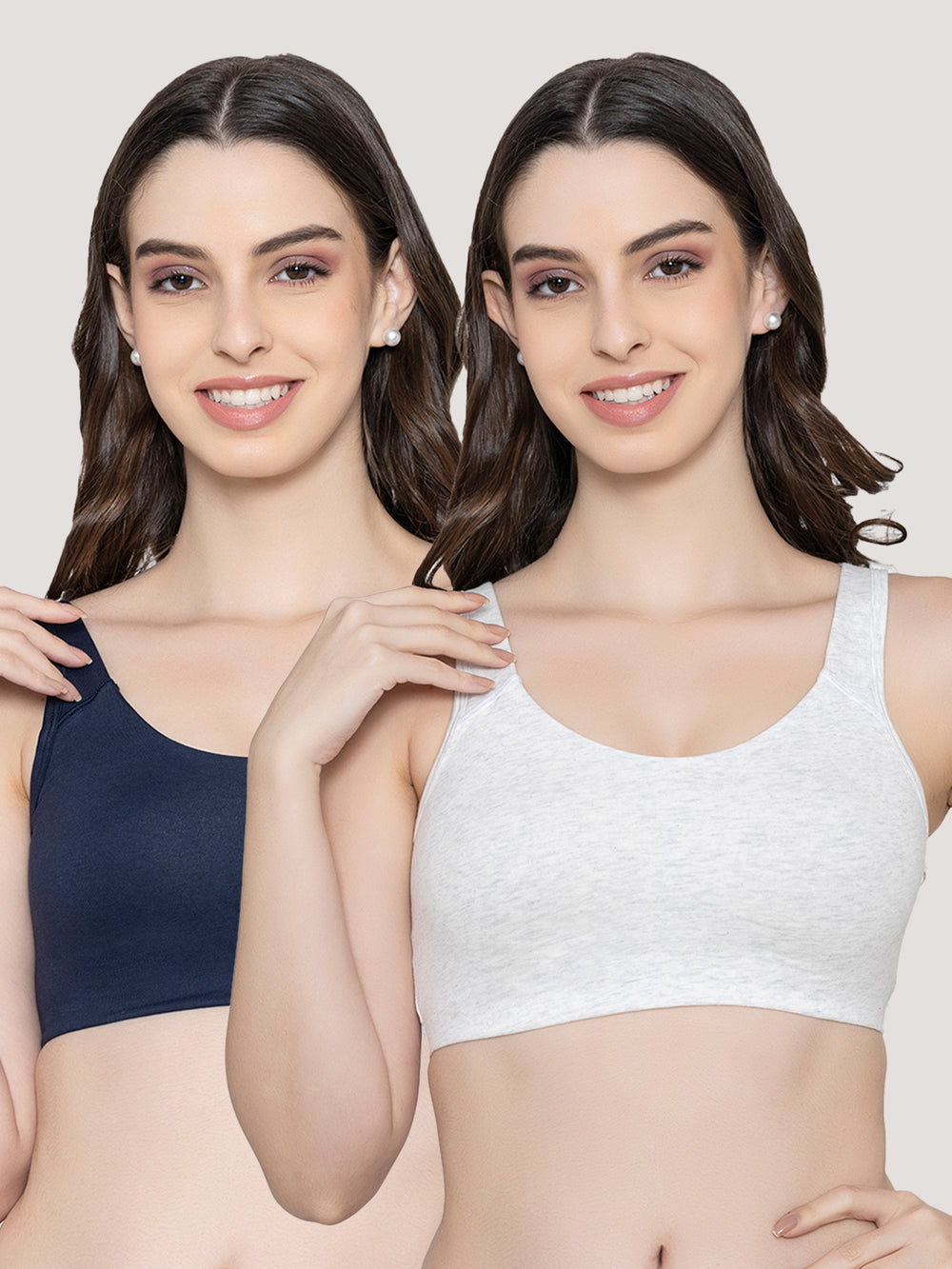 K LINGERIE Daisey Women's Flexible Fit Medium Impact Sports Bra for Light Workouts-NAVY BLUE M.WHITE