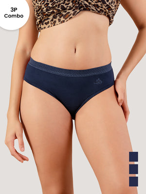 Oshiya Micro Modal Mid Rise Hipster Panty with Full Back Coverage Pack of 3 | NAVY BLUE NAVY BLUE NAVY BLUE