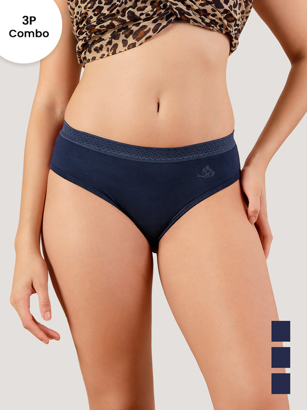 Oshiya Micro Modal Mid Rise Hipster Panty with Full Back Coverage Pack of 3 | NAVY BLUE NAVY BLUE NAVY BLUE