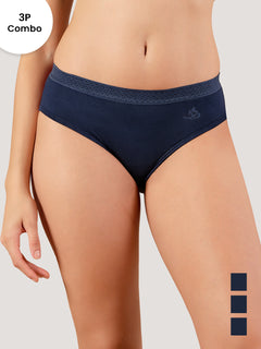 Oshiya Micro Modal Mid Rise Hipster Panty with Full Back Coverage Pack of 3 | NAVY BLUE NAVY BLUE NAVY BLUE